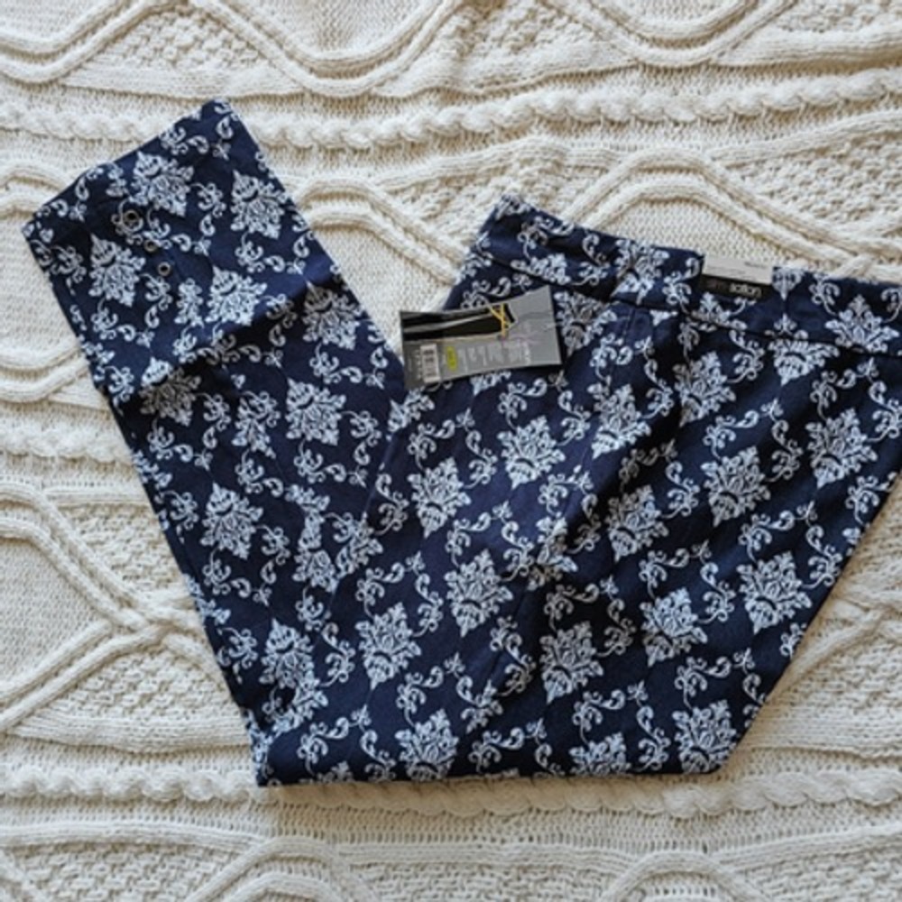 New Slim-Sation Multiples Women Pull On Tummy Control Ankle Pants Denim Floral 6